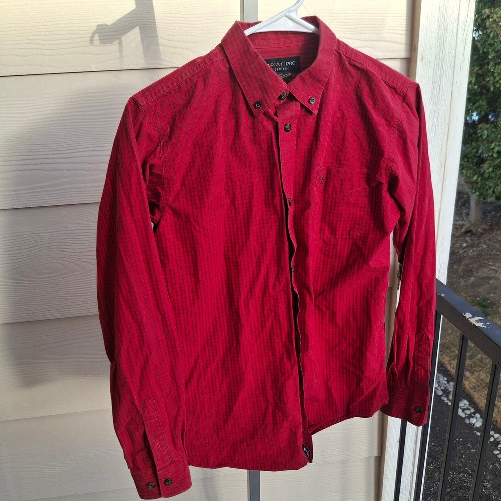 Ariat‎ Pro Series Boys Large 14-16 Red Plaid Long Sleeve Western Button Shirt